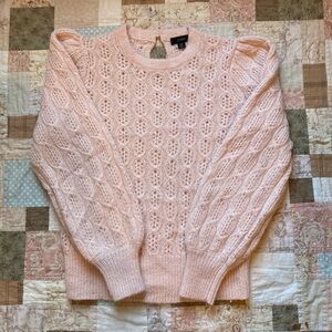 J.Crew Balloon Sleeve Open Knit Wool and Alpaca Blend Pink Sweater